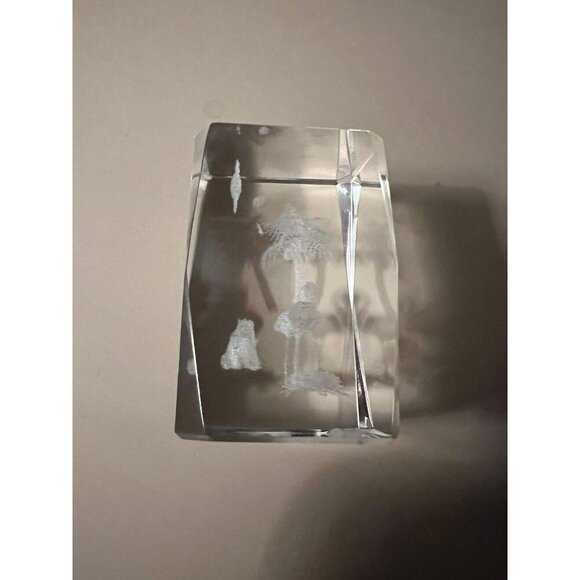 Vintage Flamingo and Palm Tree Etched Crystal Glass Block with Color Light Stand - Picture 6 of 9